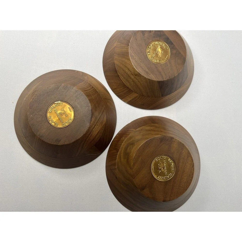 Authentic Solid Black Walnut Bowl Set Of 3 MCM Soft Beautiful Wood Bowls